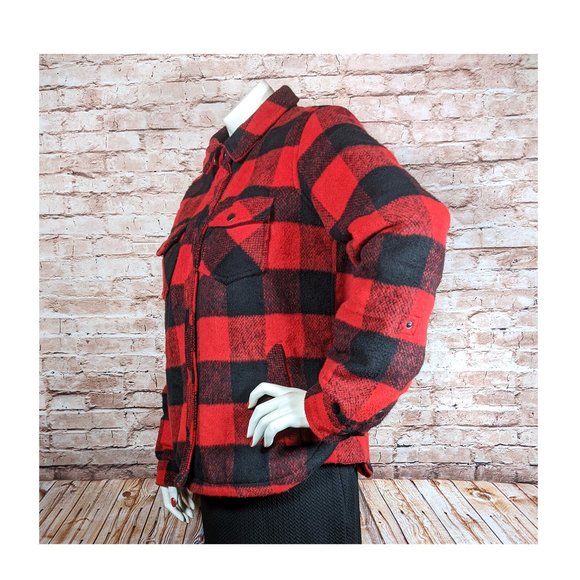 Coffee Shop Brand Woman/Teenager Size M Buffalo Plaid Red Black Wool Jacket - Picture 3 of 8